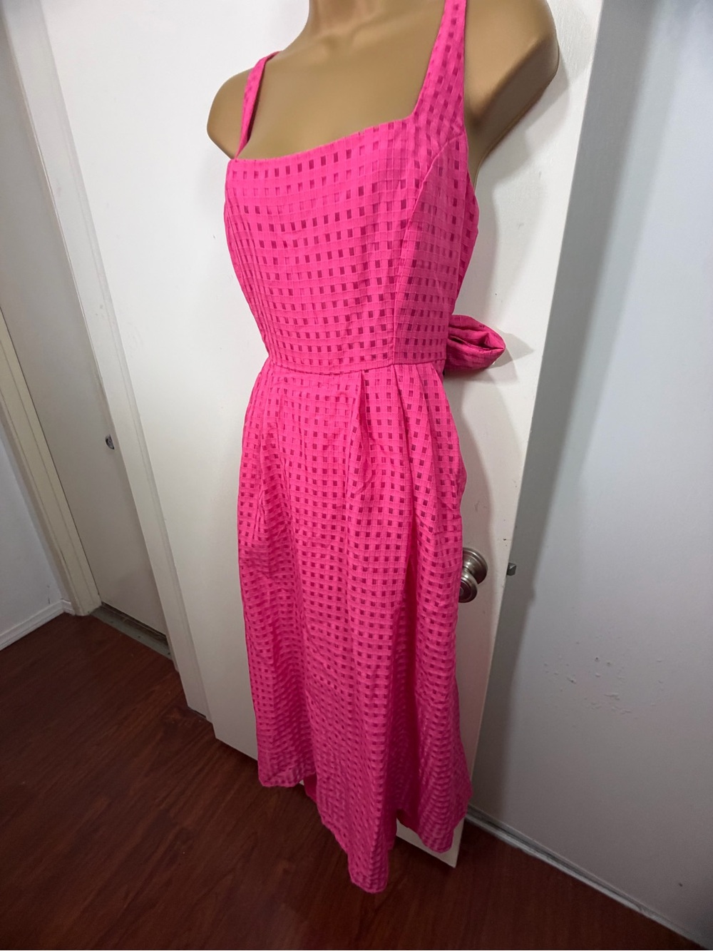 Lulus Definitely Stunning Hot Pink Barbie Core Gingham Burnout Midi Dress NWT M - Picture 6 of 16
